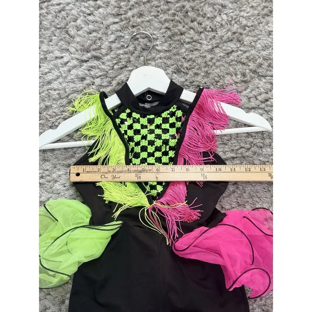 Revolution Dancewear Neon Fringe Sequin Costume Tap Size Medium Child RC23986